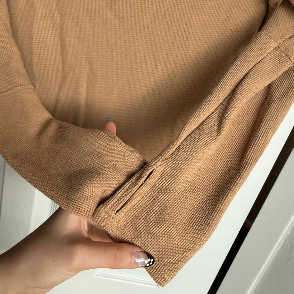 FREE PEOPLE Off the Shoulder Sweater Top Long Sleeve Fuji Brown Thermal Knit S - Picture 5 of 5